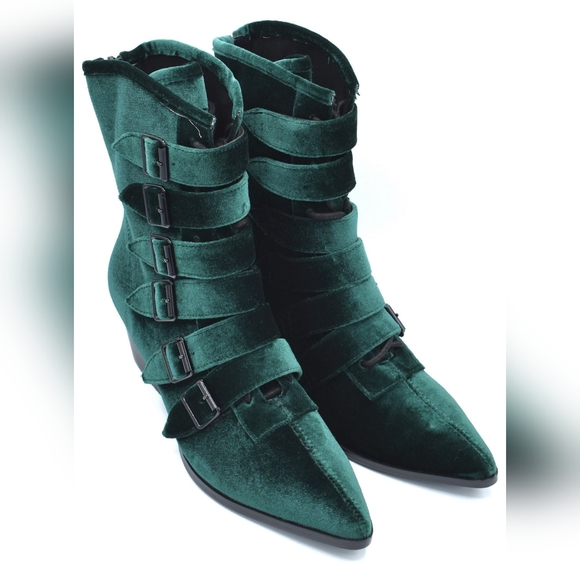 NIB Strange Cvlt Emerald Green Coven Velvet Ankle Boots - Picture 2 of 5